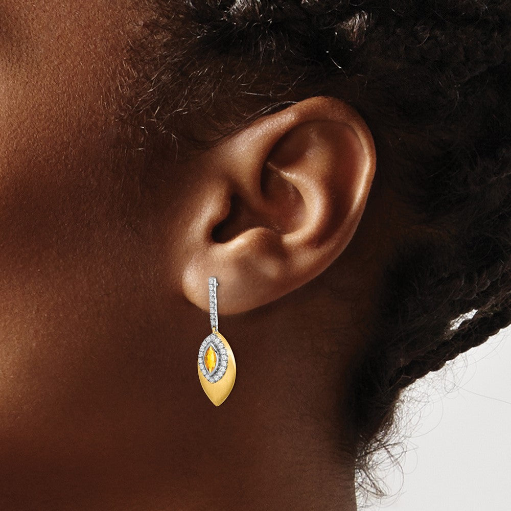 14k Yellow Gold Two-tone Citrine and Real Diamond Dangle Earrings