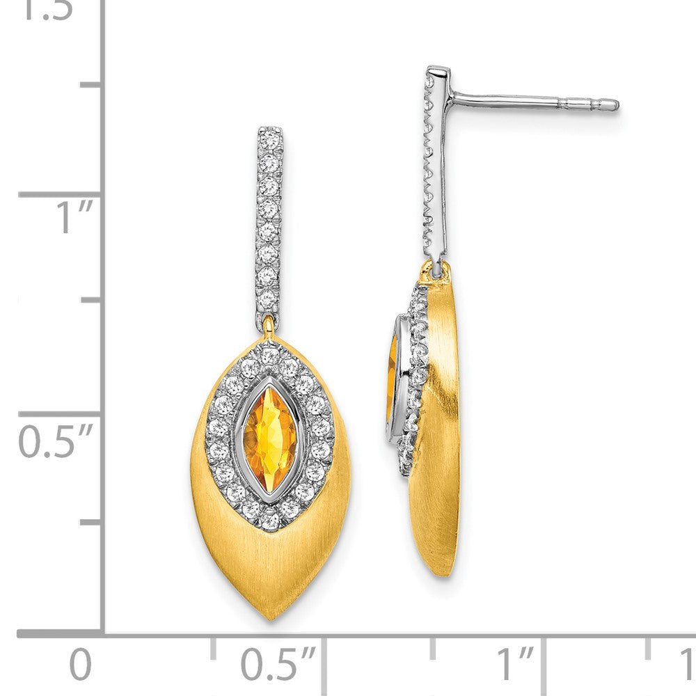 14k Yellow Gold Two-tone Citrine and Real Diamond Dangle Earrings