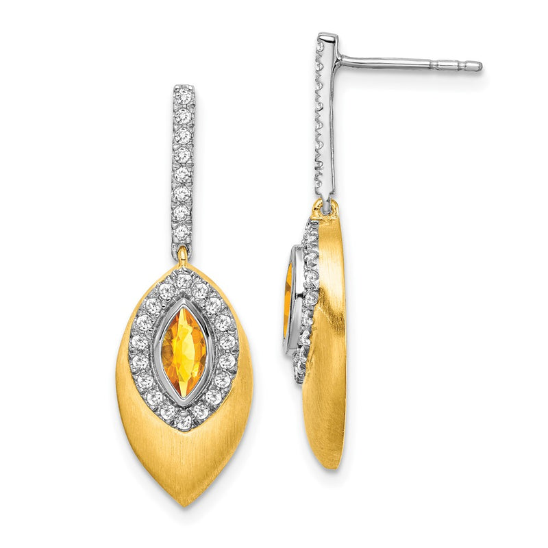 14k Yellow Gold Two-tone Citrine and Real Diamond Dangle Earrings