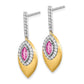 Solid 14k Two-tone Created PinK Simulated Sapphire and CZ Dangle Earrings