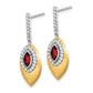 14k Yellow Gold Two-tone Garnet and Real Diamond Dangle Earrings
