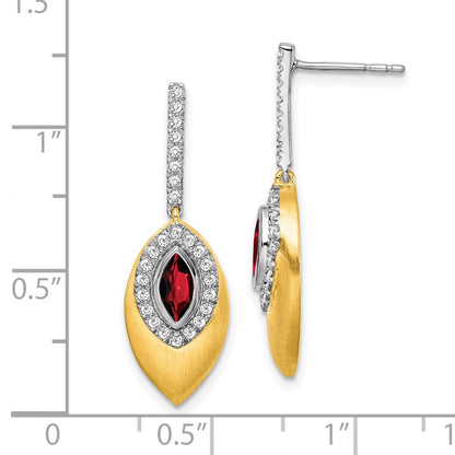 14k Yellow Gold Two-tone Garnet and Real Diamond Dangle Earrings