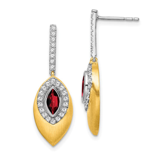 14k Yellow Gold Two-tone Garnet and Real Diamond Dangle Earrings