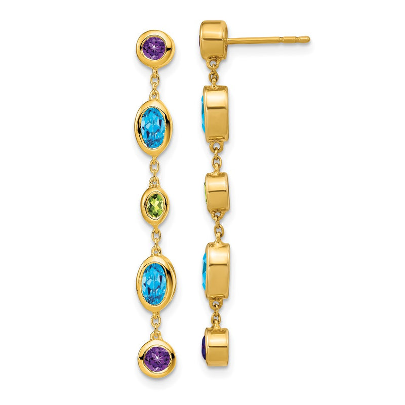 14k Yellow Gold Amethyst/Blue Topaz/Peridot Dangle Earrings