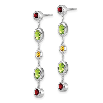 Solid 14k White Gold Simulated Garnet/Peridot Citrine Dangle Earrings