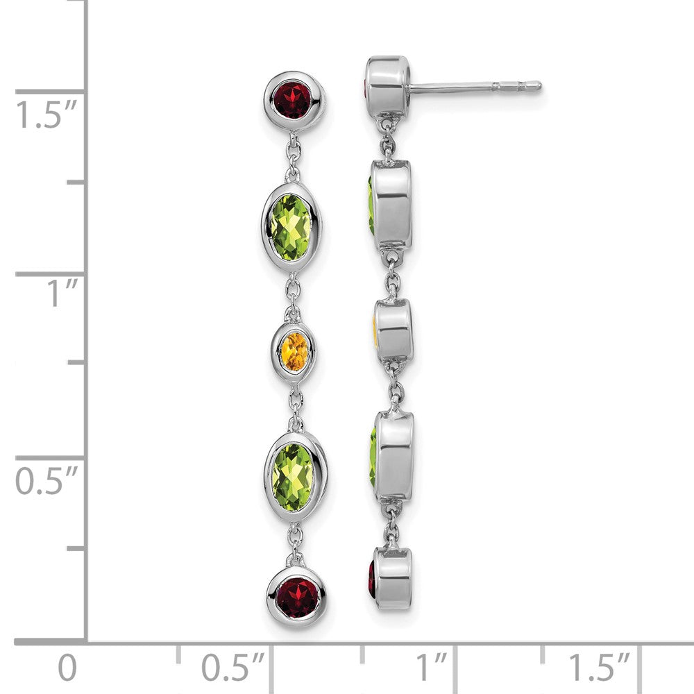 Solid 14k White Gold Simulated Garnet/Peridot Citrine Dangle Earrings