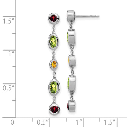 Solid 14k White Gold Simulated Garnet/Peridot Citrine Dangle Earrings