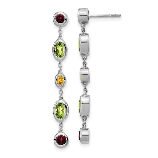 Solid 14k White Gold Simulated Garnet/Peridot Citrine Dangle Earrings