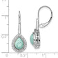 14k White Gold Pear Amazonite and Real Diamond Leverback Earrings