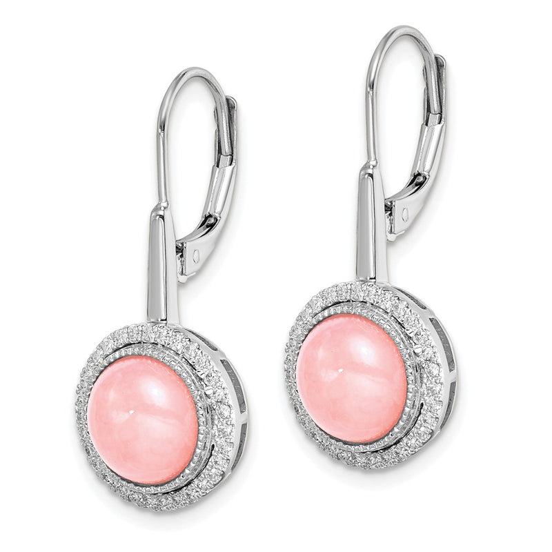 14k White Gold Rose Quartz and Real Diamond Leverback Earrings