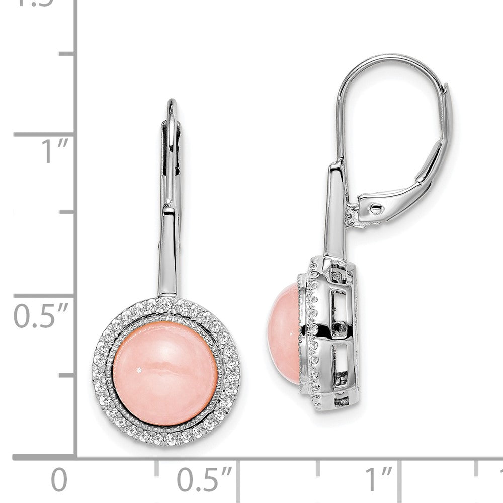 14k White Gold Rose Quartz and Real Diamond Leverback Earrings
