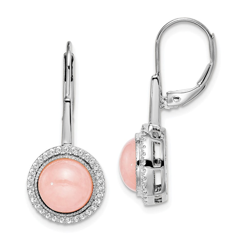 14k White Gold Rose Quartz and Real Diamond Leverback Earrings