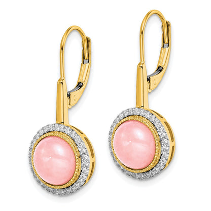 14k Yellow Gold Rose Quartz and Real Diamond Leverback Earrings