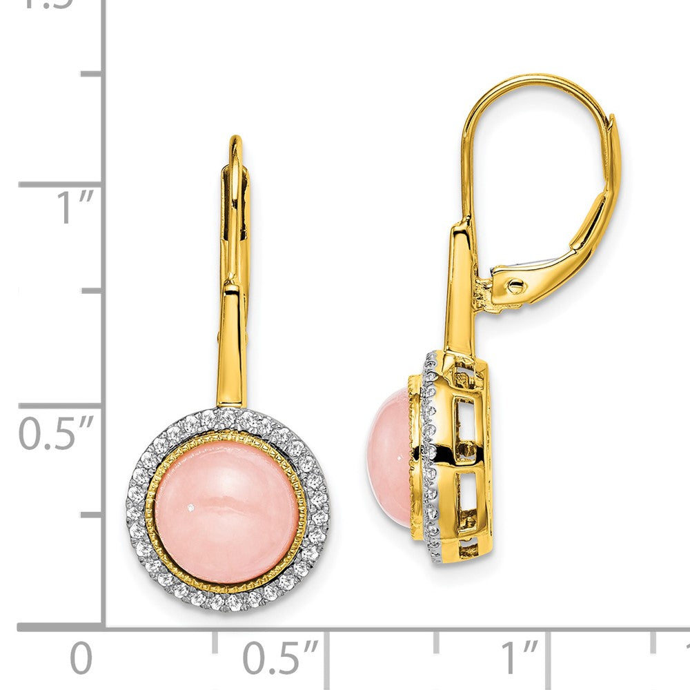 14k Yellow Gold Rose Quartz and Real Diamond Leverback Earrings