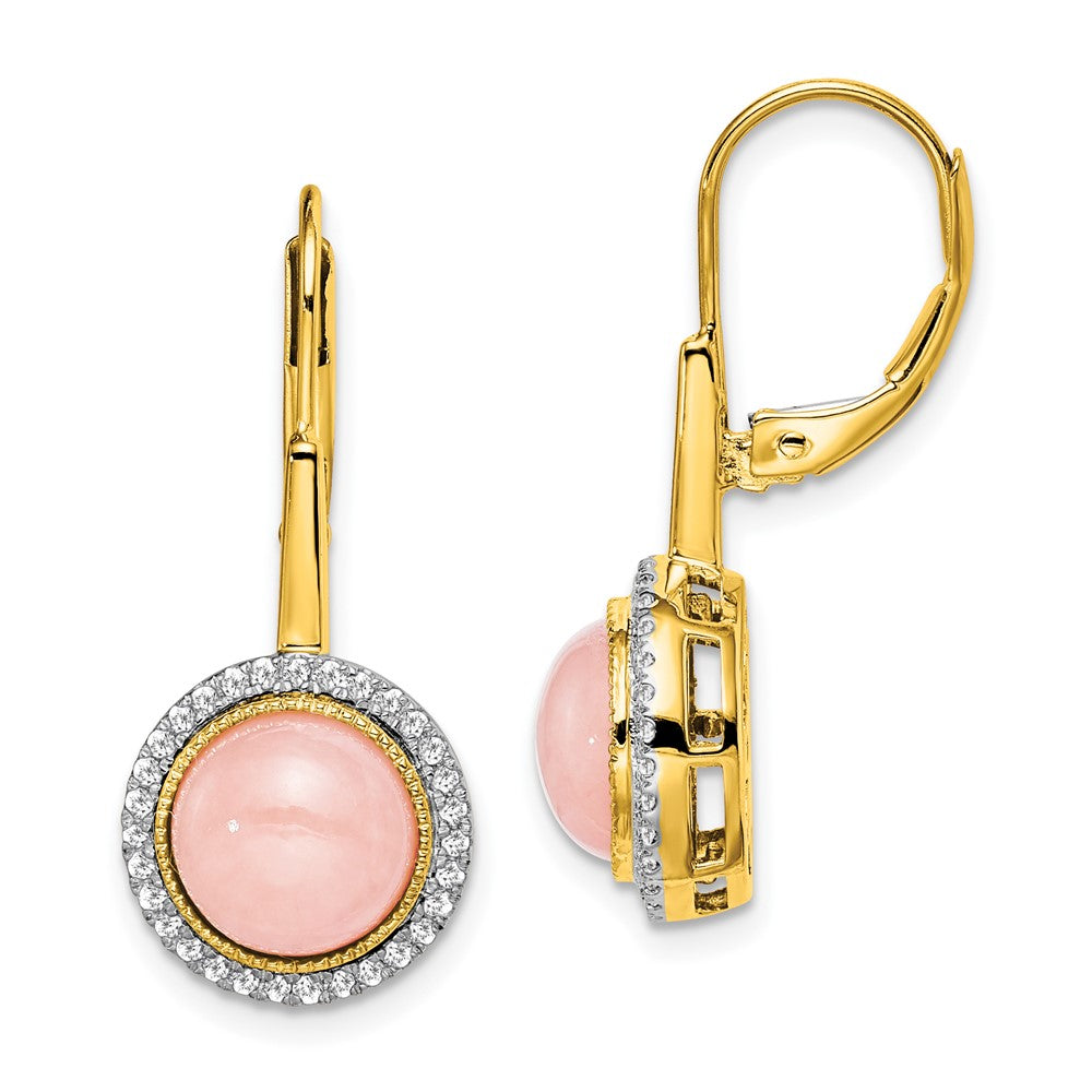 14k Yellow Gold Rose Quartz and Real Diamond Leverback Earrings
