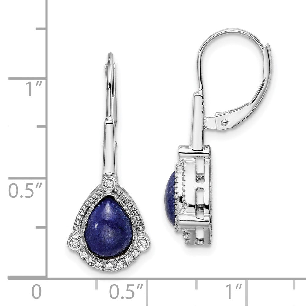 14k White Gold Pear Lapis and Real Diamond Leverback Earrings EM7138-LP-014-WA