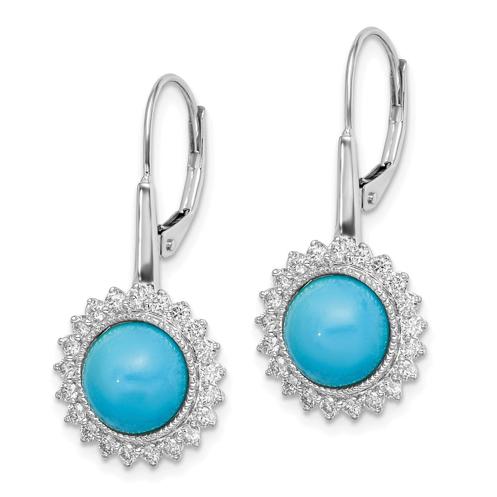 14k White Gold Turquoise and Real Diamond Leverback Earrings