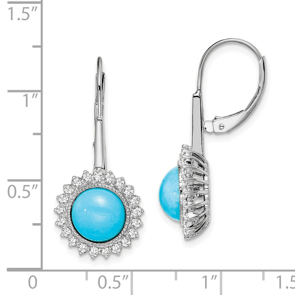 14k White Gold Turquoise and Real Diamond Leverback Earrings