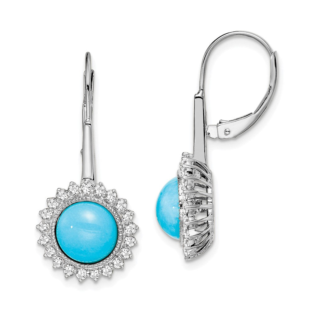14k White Gold Turquoise and Real Diamond Leverback Earrings