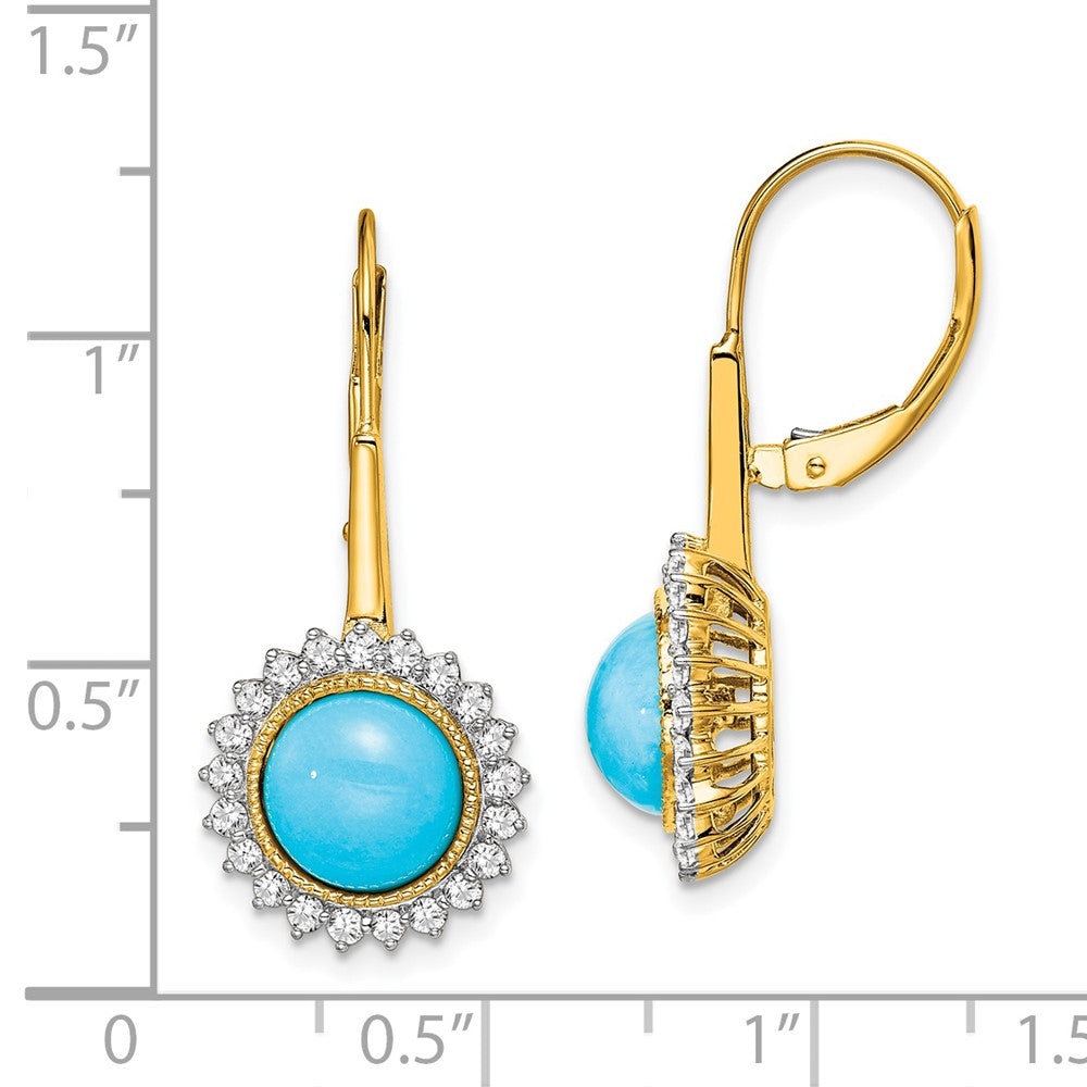14k Yellow Gold Turquoise and Real Diamond Leverback Earrings