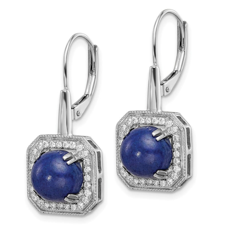 14k White Gold Lapis and Real Diamond Leverback Earrings