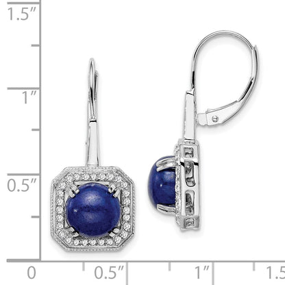 14k White Gold Lapis and Real Diamond Leverback Earrings