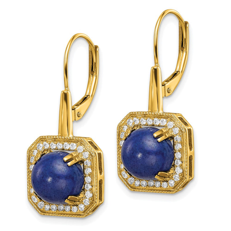 14k Yellow Gold Lapis and Real Diamond Leverback Earrings