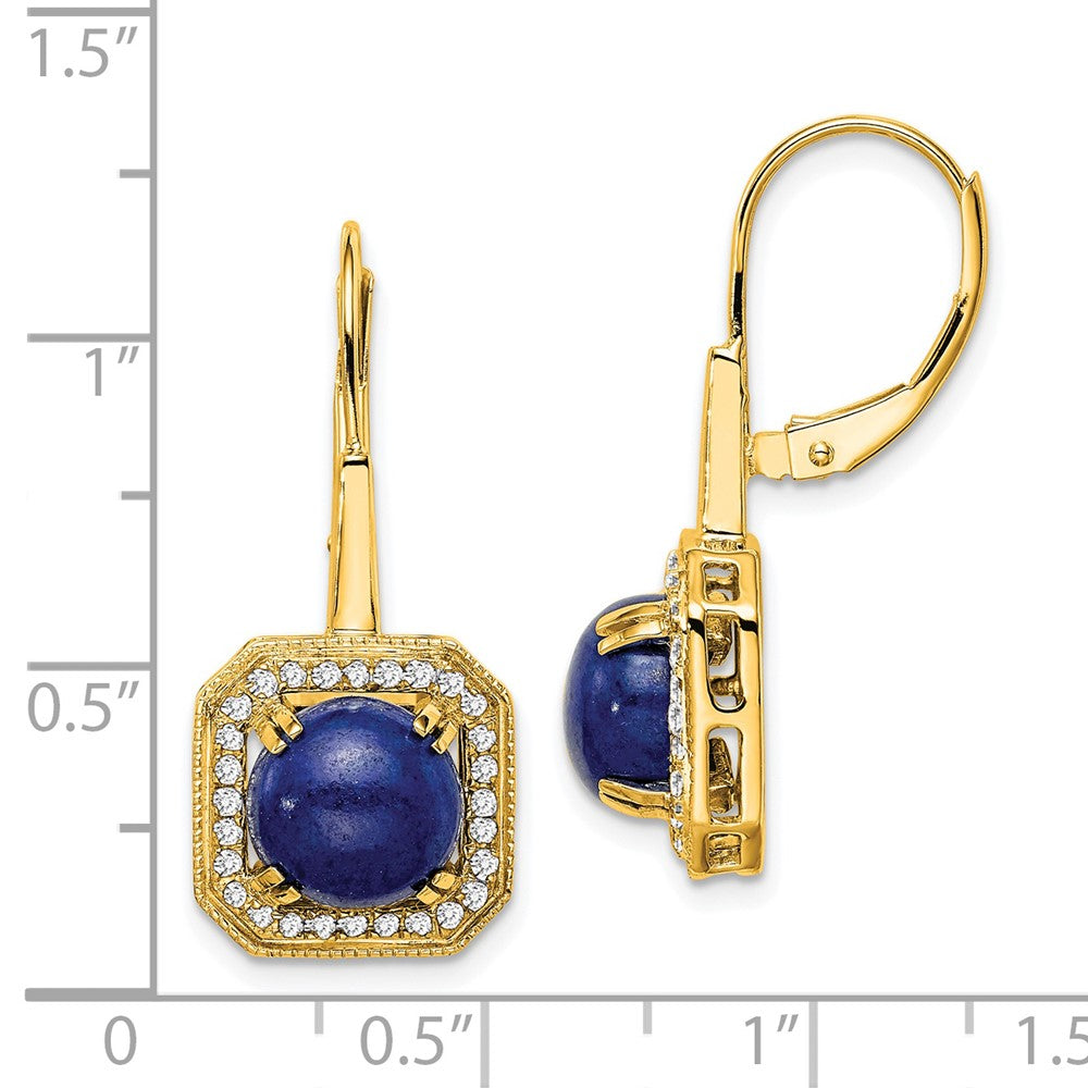 14k Yellow Gold Lapis and Real Diamond Leverback Earrings