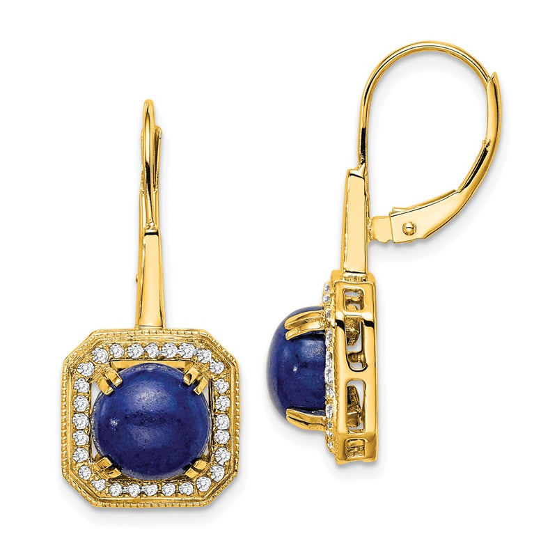 14k Yellow Gold Lapis and Real Diamond Leverback Earrings