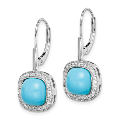 14k White Gold Turquoise and Real Diamond Leverback Earrings