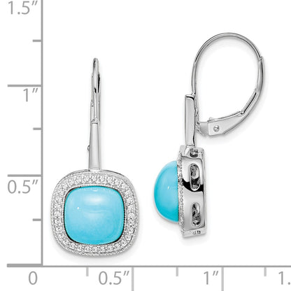 14k White Gold Turquoise and Real Diamond Leverback Earrings