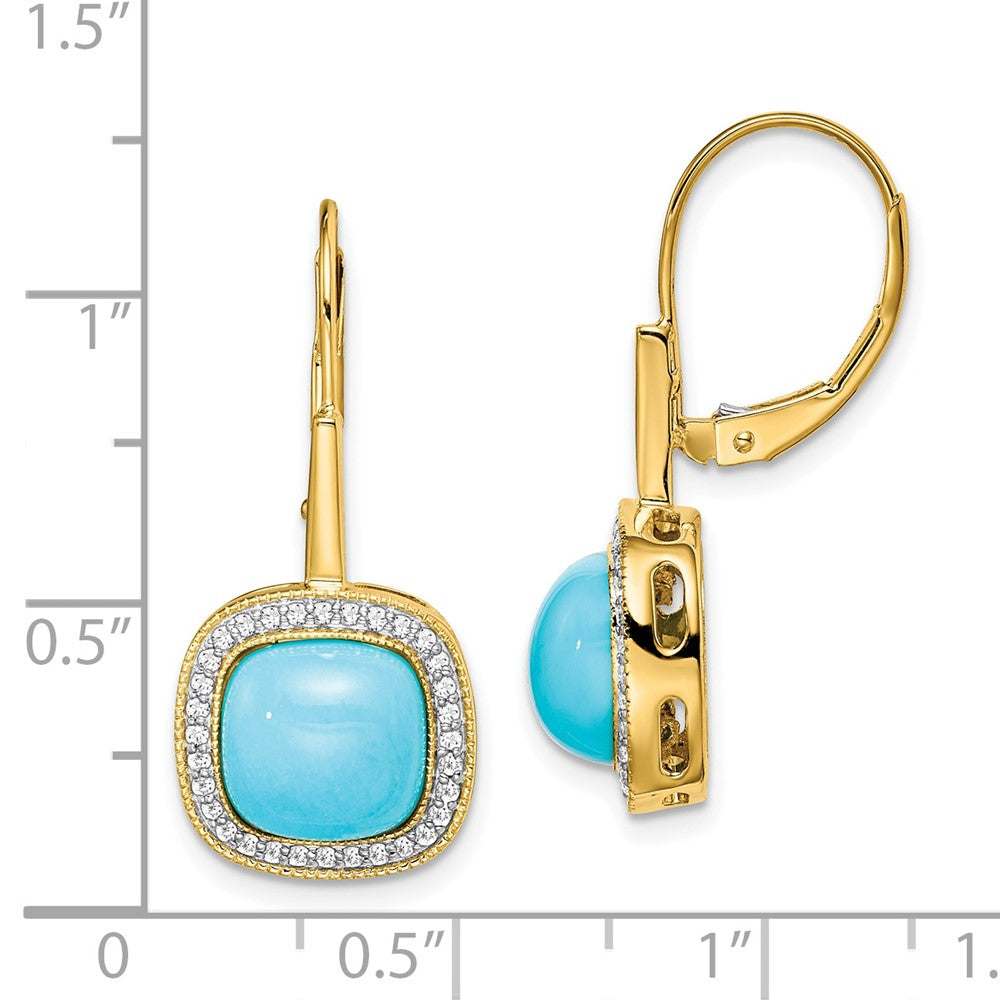 14k Yellow Gold Turquoise and Real Diamond Leverback Earrings