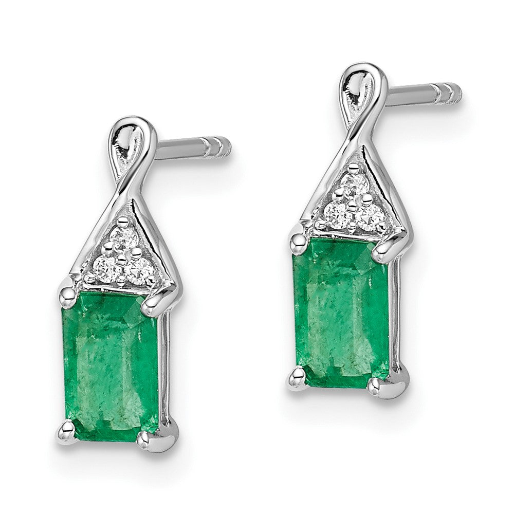 14k White Gold Emerald and Real Diamond Earrings