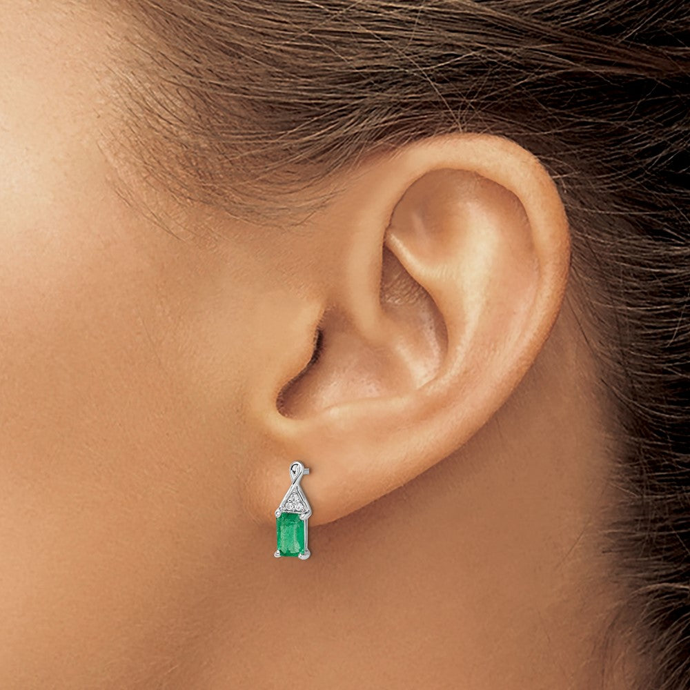 14k White Gold Emerald and Real Diamond Earrings