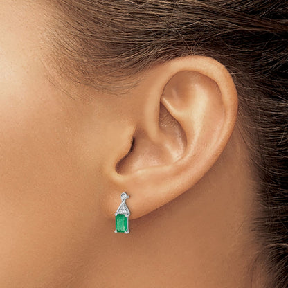 14k White Gold Emerald and Real Diamond Earrings
