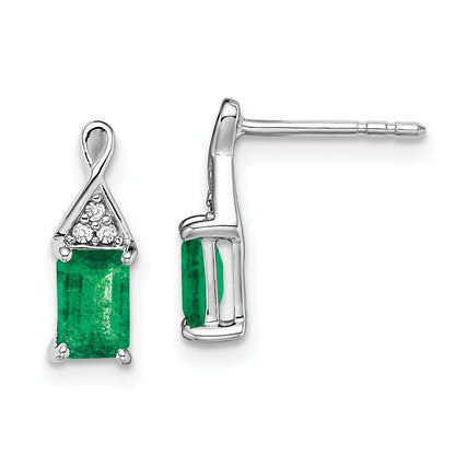 14k White Gold Emerald and Real Diamond Earrings