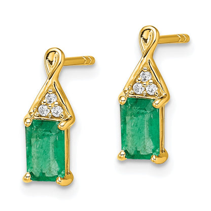 14k Yellow Gold Emerald and Real Diamond Earrings