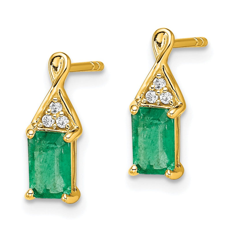 14k Yellow Gold Emerald and Real Diamond Earrings