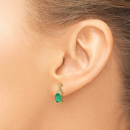 14k Yellow Gold Emerald and Real Diamond Earrings