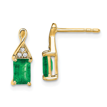 14k Yellow Gold Emerald and Real Diamond Earrings EM7187-EM-004-YA