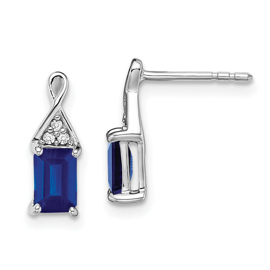 Solid 14k White Gold Simulated Sapphire and CZ Earrings