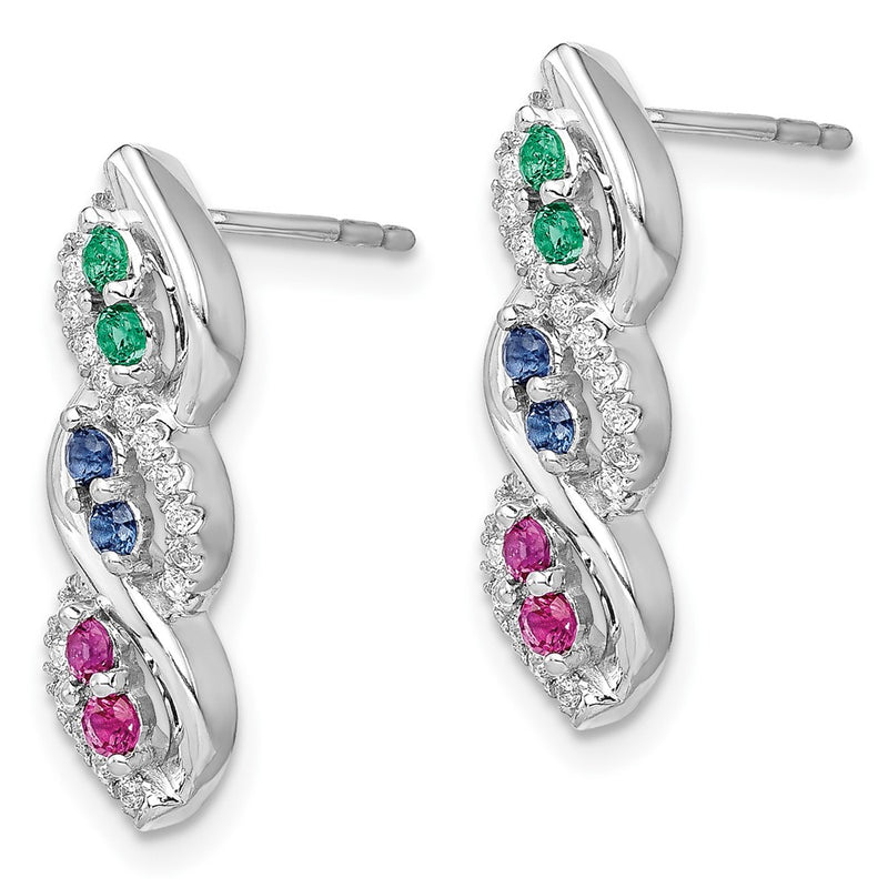 14k White Gold Ruby/Sapphire/Emerald/Real Diamond Earrings