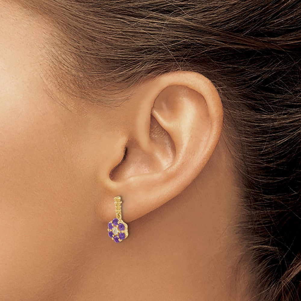 14k Yellow Gold Amethyst and Real Diamond Earrings