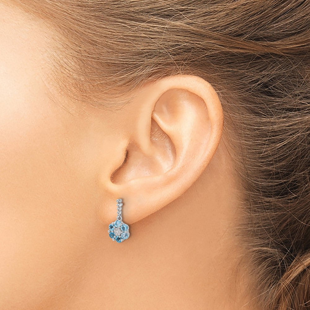 14k White Gold Blue Topaz and Real Diamond Earrings