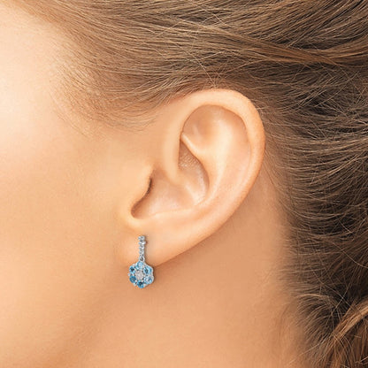 14k White Gold Blue Topaz and Real Diamond Earrings