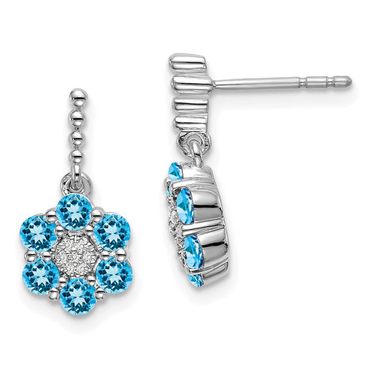 14k White Gold Blue Topaz and Real Diamond Earrings