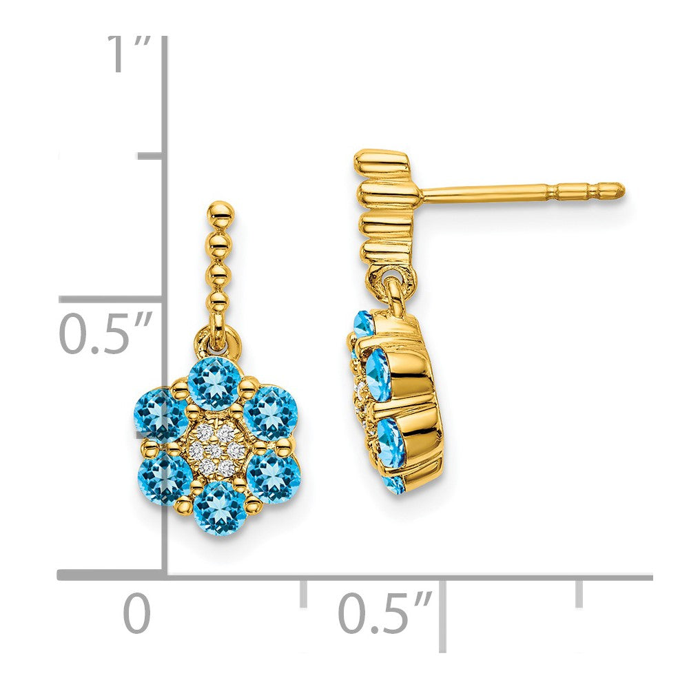 Solid 14k Yellow Gold Simulated Blue Topaz and CZ Earrings