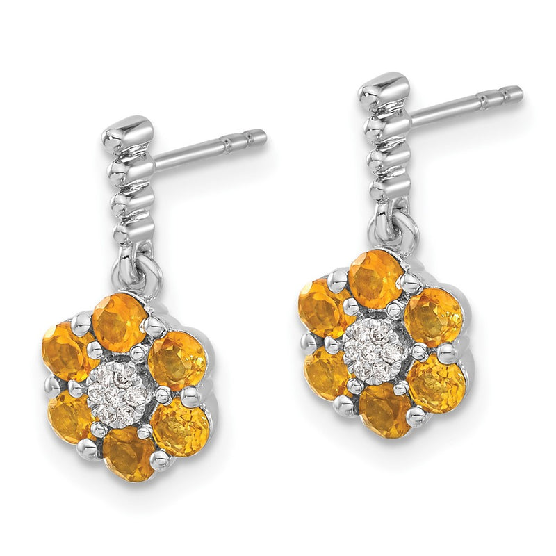 14k White Gold Citrine and Real Diamond Earrings