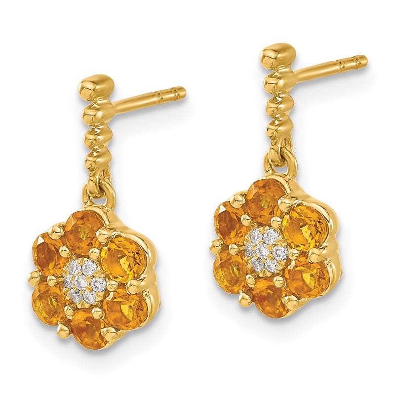 14k Yellow Gold Citrine and Real Diamond Earrings