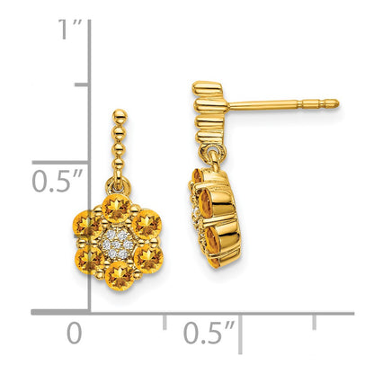 14k Yellow Gold Citrine and Real Diamond Earrings